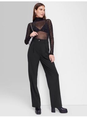 wild fable Black Wide-Leg High-Waist Trousers